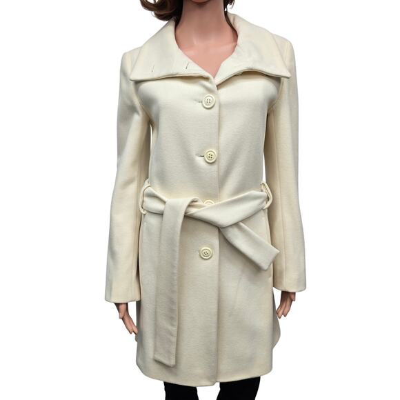 NWOT ZARA Basic Coat Peacoat Women S Cream/ Ivory Wool Belted Shawl Stand Collar - Picture 3 of 12